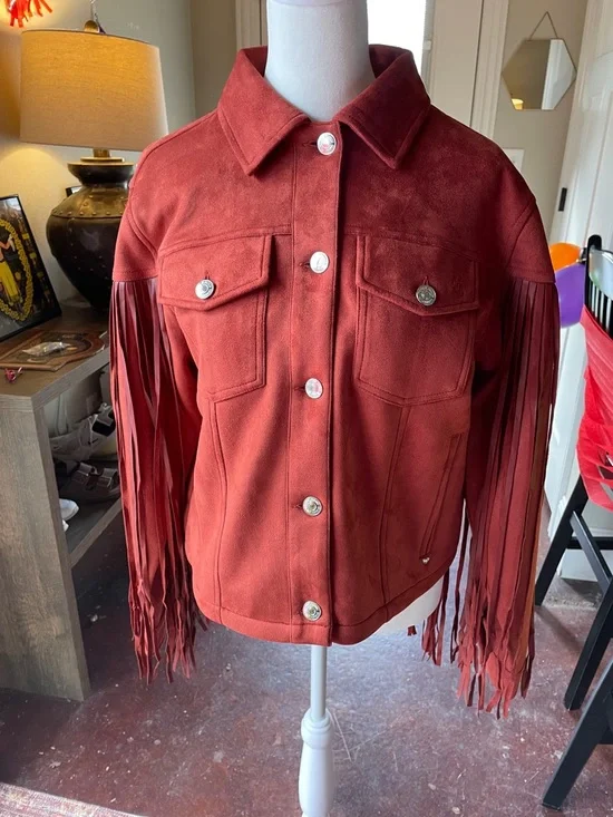 Juicy Couture Rust Red Fringe Leather Jacket - Picture 2 of 9